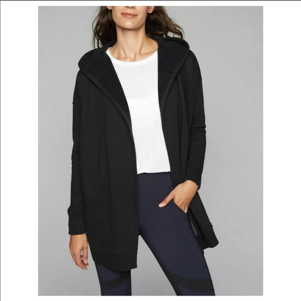 Athleta- Black Prajna Wrap Sweater with Hoodie XXS